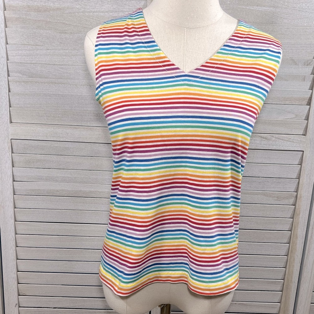 QUEEN'S WAY TO FASHION Vintage Tank Top V Neck Rainbow Stripe-S/M